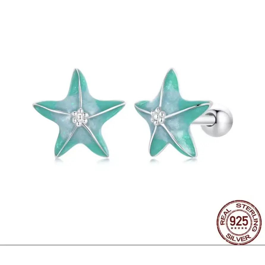 925 Sterling Silver Blue Starfish Earrings - Elegant Jewelry for Women, Perfect for Any Occasion, $27.99