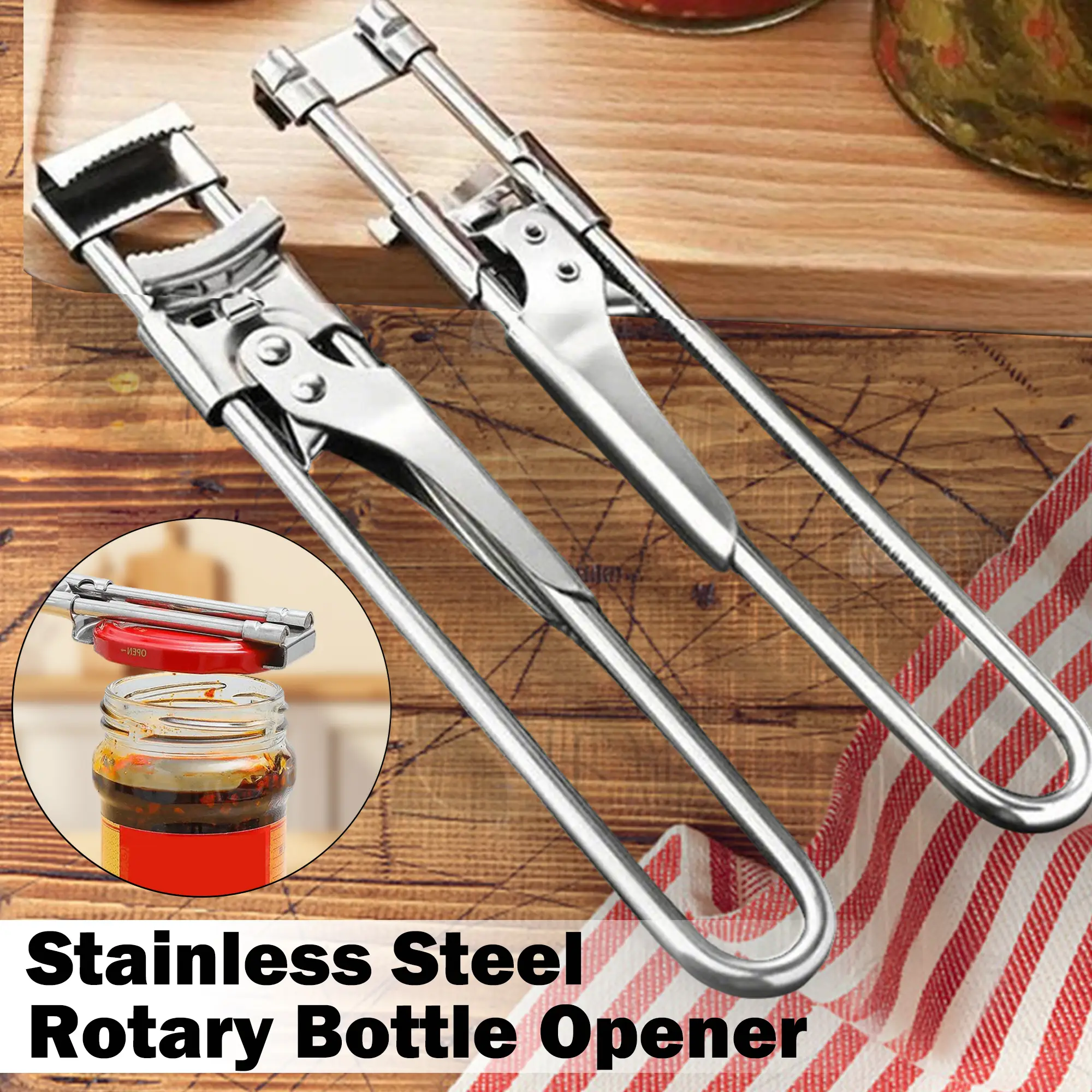Jar Opener Multifunctional Adjustable Can Opener for Weak Hands, Stainless Steel Jar Lid Opener Bottle Opener Tool for Seniors with Arthritis Stainles
