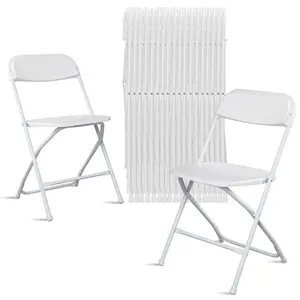 4/6/10 Pack High-Quality Plastic Folding Chairs with Steel Frame - White & Black, 350lb Capacity, Ideal for Indoor/Outdoor Events, Office, Wedding, Party, Picnic, and Kitchen Dining