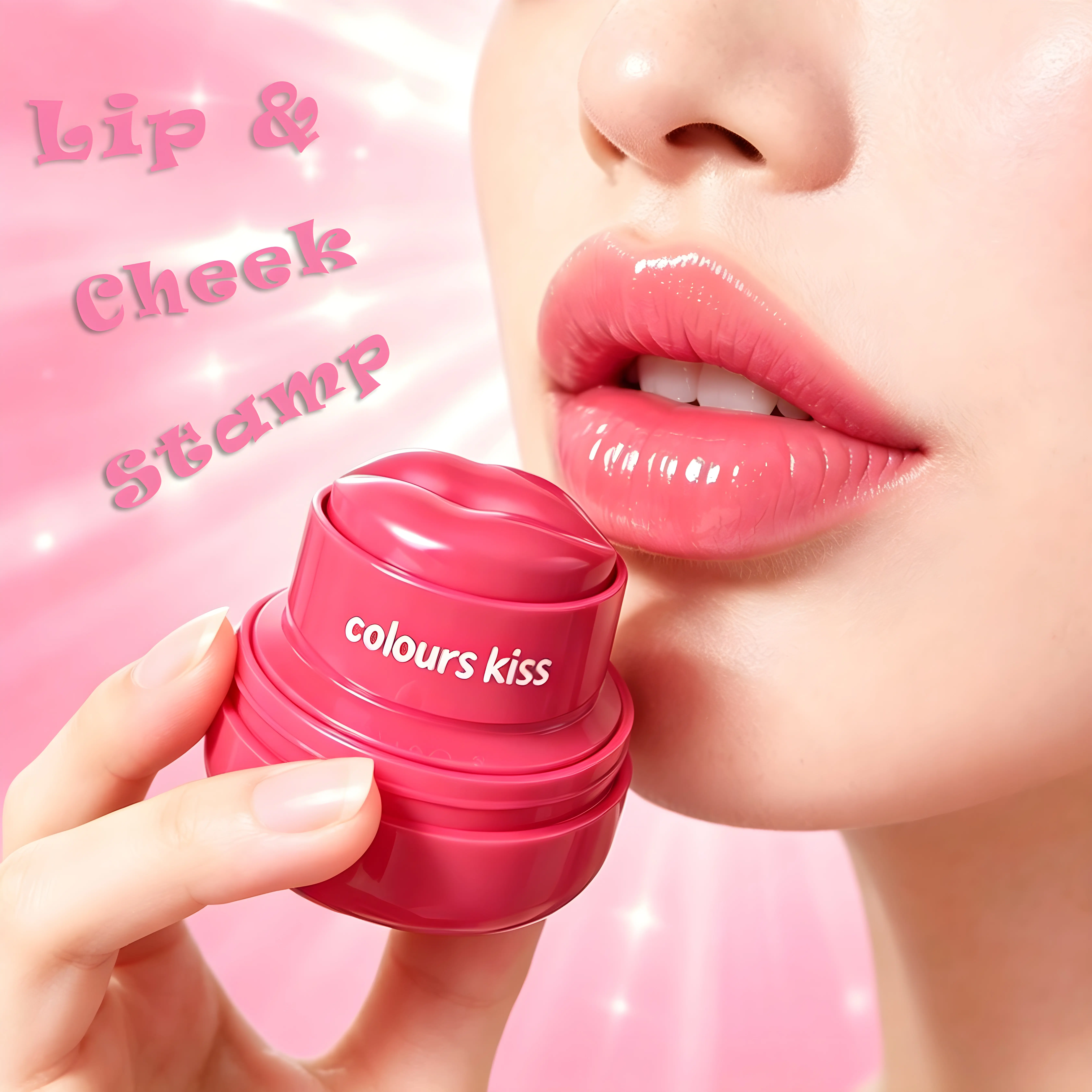 Lip & Cheek Stamp Cream Blush Pink Tint 3D Lip Shaped Applicator Smooth Blendable Natural Glow Makeup Photo Ready