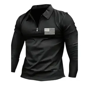 FR New Men's Patriotic Flag Print Long Sleeve Shirt - Casual & Stylish Golf Top, Perfect Gift for All Seasons Fathersdaygift Clothing