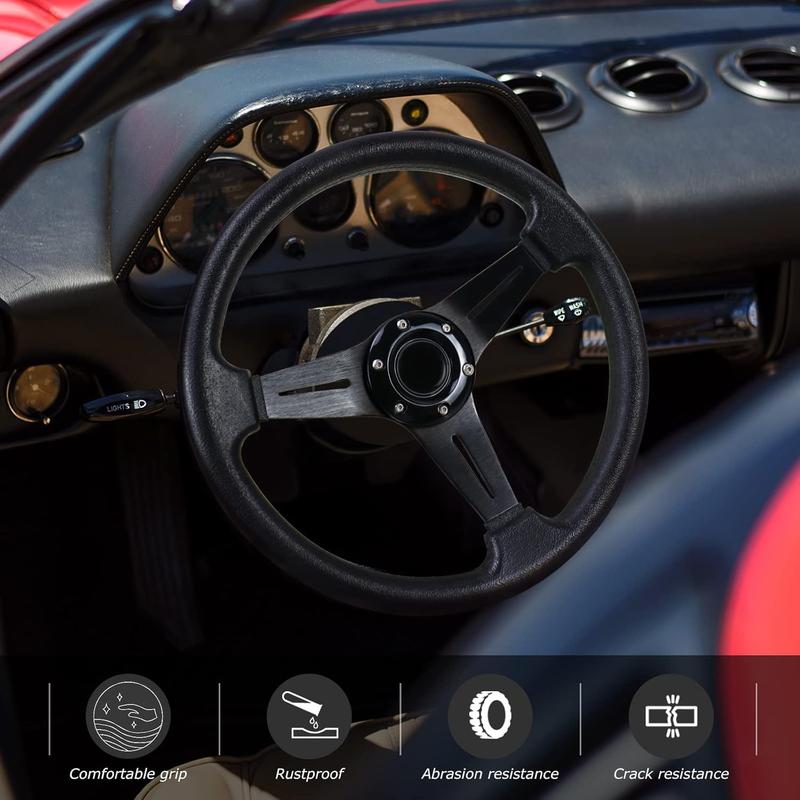 13.8" Racing Sim Steering Wheel | Anti-Slip Leather Grip & Aluminum Build | 6 Bolt Design for PC/Console Car Games (Black)