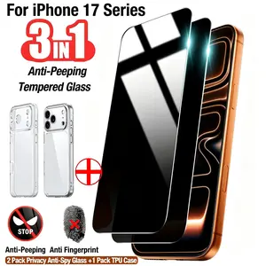 3in1[2pcs Privacy Protective Screen Protector+1pcs Phone Case] For iPhone 17 Air/16E/17/16/15/14/13/12/11/Pro Max/Pro/Plus/Mini/X/XS/XR/XS MAX/7/8/SE,Full Coverage,9H Hardness,Anti-Spy,Anti-Fingerprint,Anti-Scratch,Compatible with Phone Cases, Protection