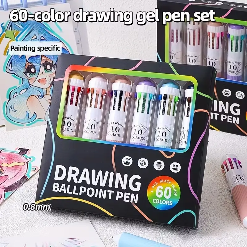 6PCS 10-in-1 Multicolor Ballpoint Pen Set, All-in-One Retractable Colored Writing Pens with 10 Vibrant Ink Colors, Meet All Daily Writing, Marking and Drawing Needs for Home, School and Office