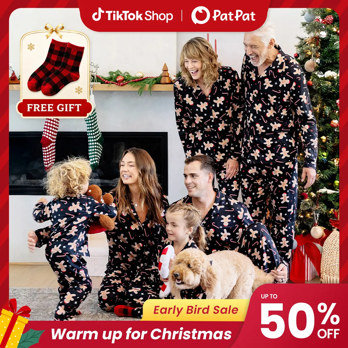 PatPat Christmas Pajamas Soft & Stretchy Family Matching  Long Sleeve Sets Gingerbread Patterned Sleepwear for Women Men Couples Adult Kids,Cute Pajama,Cozy Pajamas ,Flame Resistant,autumntok,wintertok,BFCM Early Bird