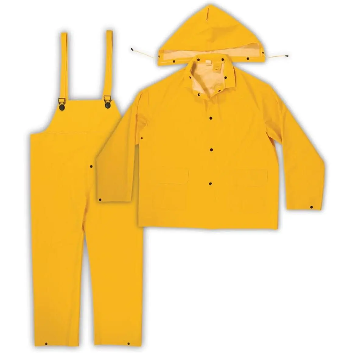 Men's Waterproof 3-Piece Heavy-Duty PVC Rain Suit, Fully Coated Raincoat with Adjustable Hood, US Size XL Yellow, Durable Work Rainwear, Durable Rain Suit