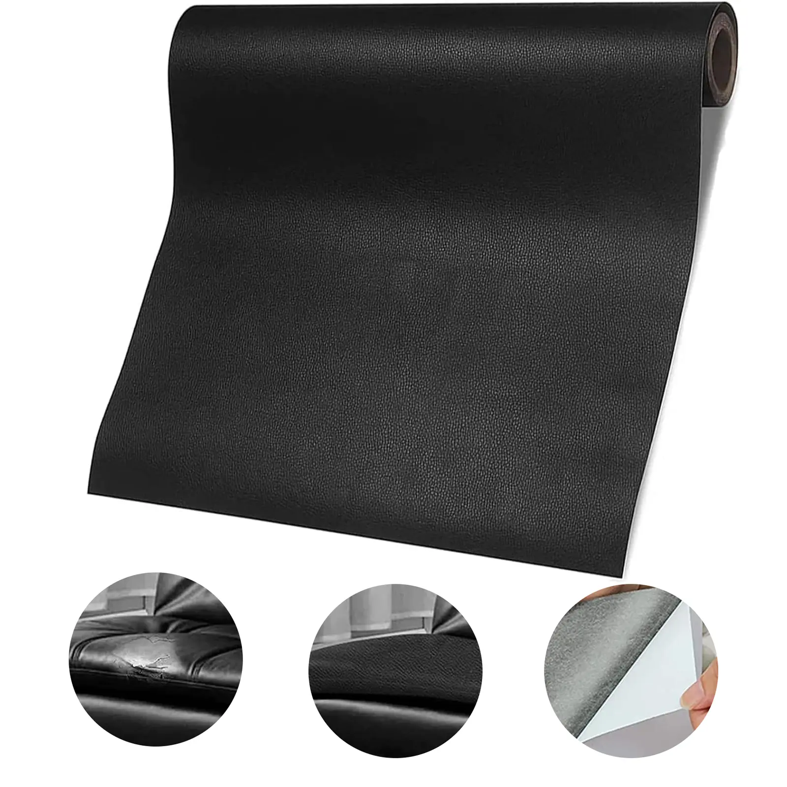 Leather Repair Patch with Self Adhesive Leather Repair Kit for Furniture, Sofa, Car Seats & Office Chair, Vinyl Repair Kit, Black, 19.6" × 53.9"