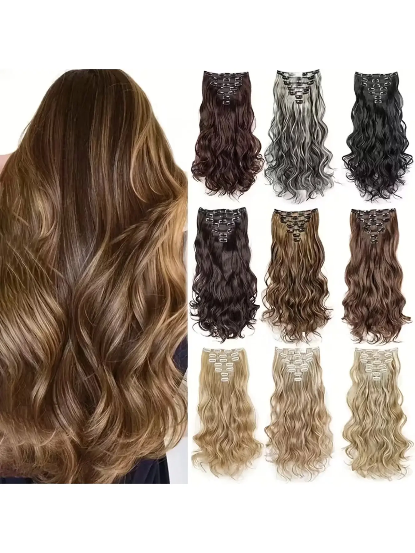 7pcs Natural-Looking Long Curly & Wavy Hair Extensions for  display picture 1
