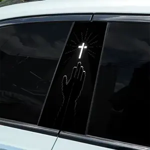 2 pieces, pixel wind religious belief universal car sticker - gothic skull rose design B pillar protective sticker, self-adhesive gloss weathering car window wall decoration sticker, retro psychedelic aesthetic enhancement, car decoration