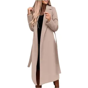 Womens Winter Coat Long Trench Coat Oversized Long Casual Wool Blend Overcoat Notch Lapel Belted Full Length Jackets