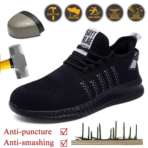 Men's & Women's Heavy Duty Steel Toe Work & Safety Shoes - Lace-Up Rubber Laces, Breathable Mesh, Puncture Resistant, All Seasons Anti-Injury Footwear