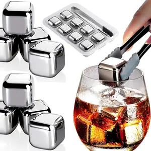 Whiskey Stones 8-Piece Set, High-Cooling Metal Ice Cubes, Stainless Steel, Reusable, Ideal for Whiskey, Vodka, Liqueurs, Wine, Juices, or Soda, Includes Ice Tongs and Freezer Tray, Cool Birthday Gift Set.