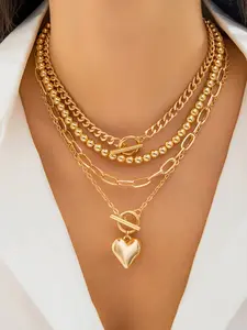 Women's Zinc Alloy Heart Pendant Necklace Set, Casual Ot Clasp Chain Jewelry for Women, Dainty Layering Jewelry, Layered Necklaces, All-Season Fashion Accessory, Heart Shaped Necklace, Daily Wear Necklace