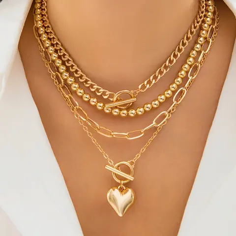 Women's Zinc Alloy Heart Pendant Necklace Set, Casual Ot Clasp Chain Jewelry for Women, Dainty Layering Jewelry, Layered Necklaces, All-Season Fashion Accessory, Heart Shaped Necklace, Daily Wear Necklace, Casual Style Necklaces, Heart Design Jewelry