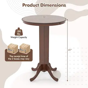 COSTWAY - Wood Pub Round Dining Table with Pedestal Base