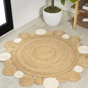 JONATHAN Y Ayana Two-tone Jute Hippy Circle Area Rug; for Living Room, Kitchen, Bedroom, Dining Room, Office