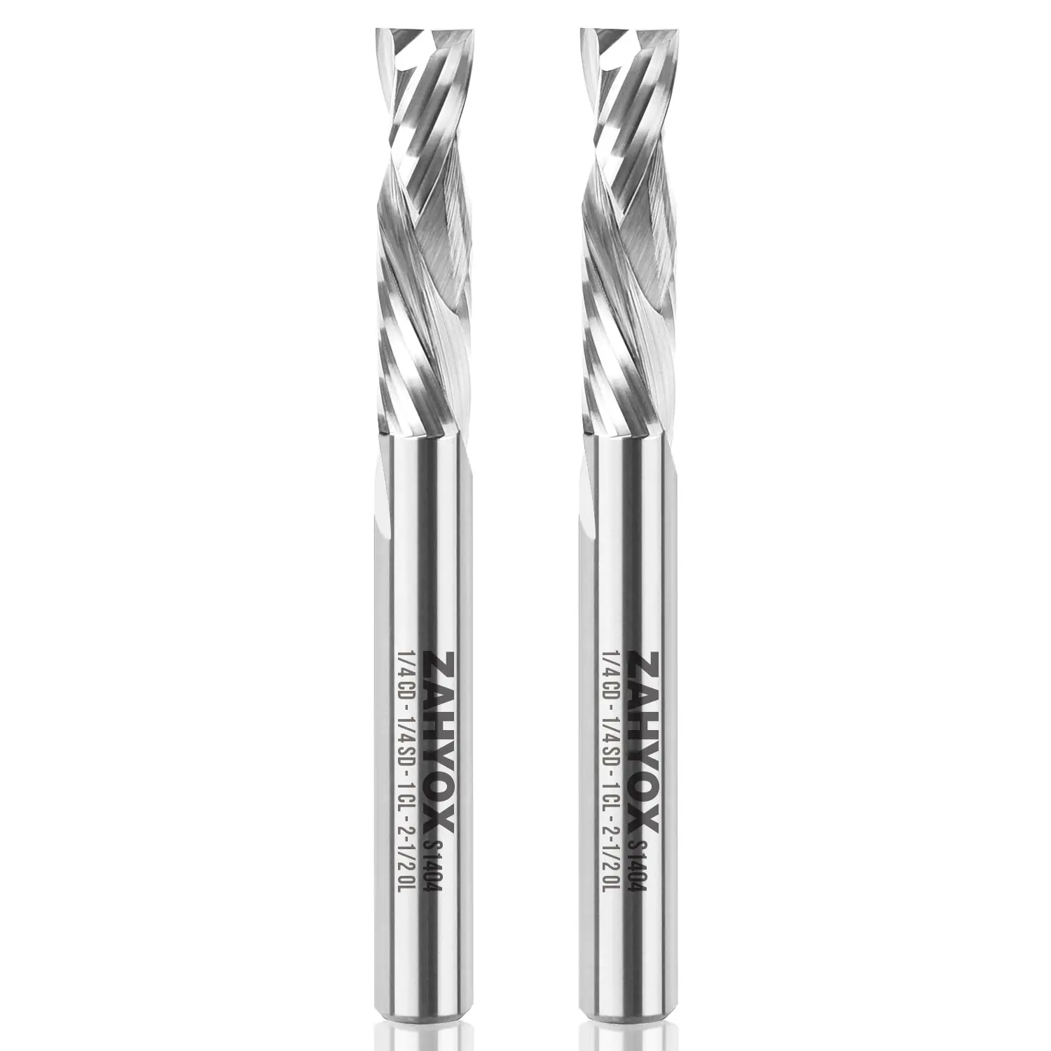 2Pack - S1404 Solid Carbide Compression Spiral Router Bits - 2 Flutes - 1/4 SD - 1/4 CD - 1 CL - 2-1/2 OL