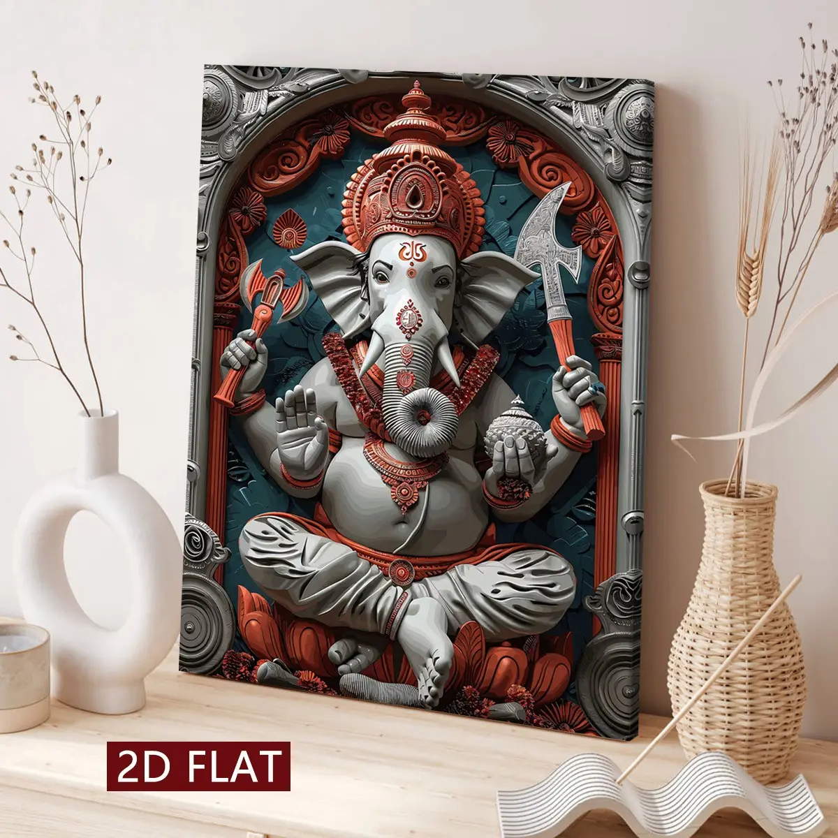 Vintage Ganesha Canvas Poster, Modern Art Decor, Waterproof, Suitable for Living Room, Bedroom, Office, Fun Gift, Solid Wood Frame