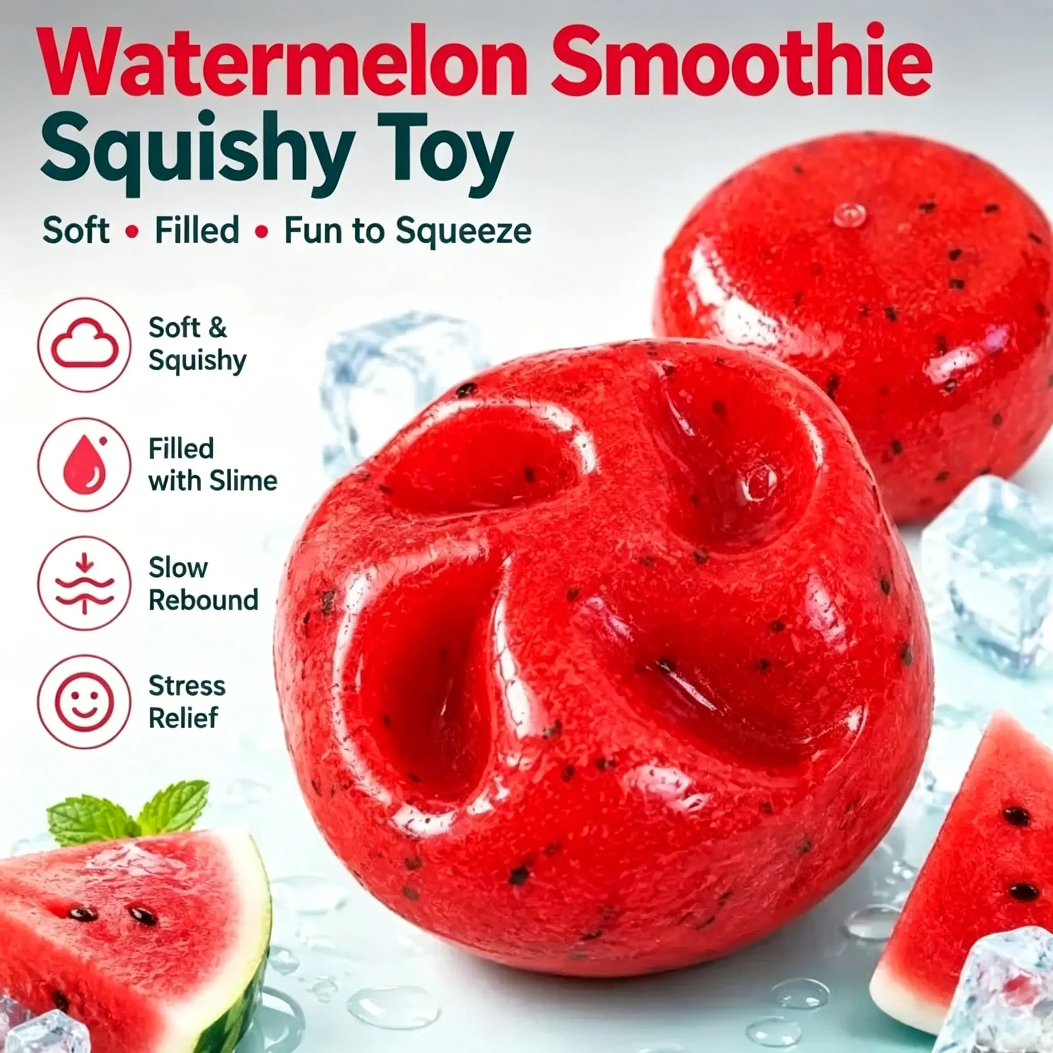 Handmade Watermelon Slush Squishy Stress Ball, Moldable Soft Squeeze Fidget Toy with Gentle Rustling ASMR Sounds, Highly Playable Anxiety Relief Decompression Sensory Prop, Fun Hobby Relax Gift for All Ages, Toys & Hobbies Category