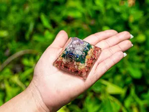 7 Chakra Layered Orgone Pyramid with Reiki Symbol of Spiral | Chakra Healing Crystals | Chakra Chip Orgonite Pyramid | Reiki Crystals | 3"