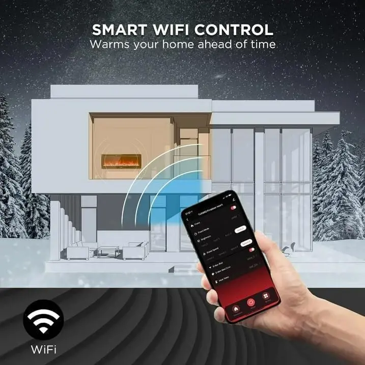 88 In Recessed Wall Electric Fireplace - Smart, Reading-Friendly, Wi-Fi & Remote Controlled, 750/1500W Dual Heating, Heat Adjustment, Flat Glass, Adjustable Flames, Touch Screen, Timer, Log & Crystal Decor for Minimalist Bedroom & Entertainment Area, Remo