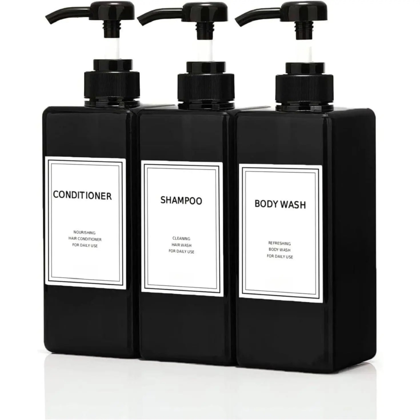 Modern Shampoo and Conditioner Dispenser (21 oz, Pack of 3) Refillable Pump Bottle Set Empty Shower Plastic Bottles with Pump for Bathroom  Wash Soap and Shower
