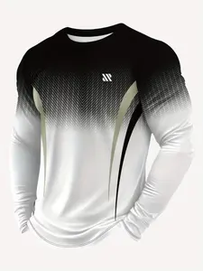 Men's Sport Long Sleeve Shirt, Athletic Style Activewear, // Gradient, Breathable Fabric, Casual Round Neck T-Shirt for Daily & Formal Wear, Gym Workout Shirt