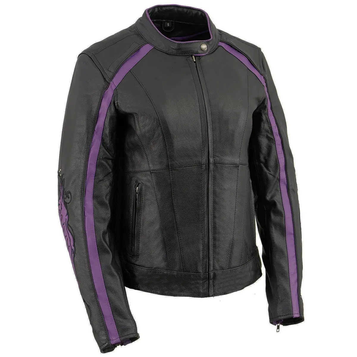 Women's Black & Purple Studded Leather Scooter Jacket Women's Black & Purple Studded Leather Scooter Jacket