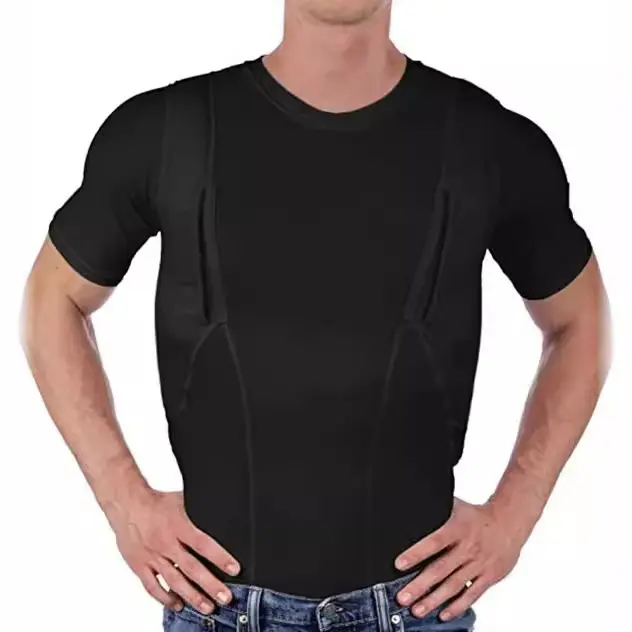 2026 Men's Short-Sleeve High-Stretch Tactical Tshirt - Crew Neck, Casual, Concealed Holster Hidden Pockets, Popular in Europe-US trendy streetwear shirt