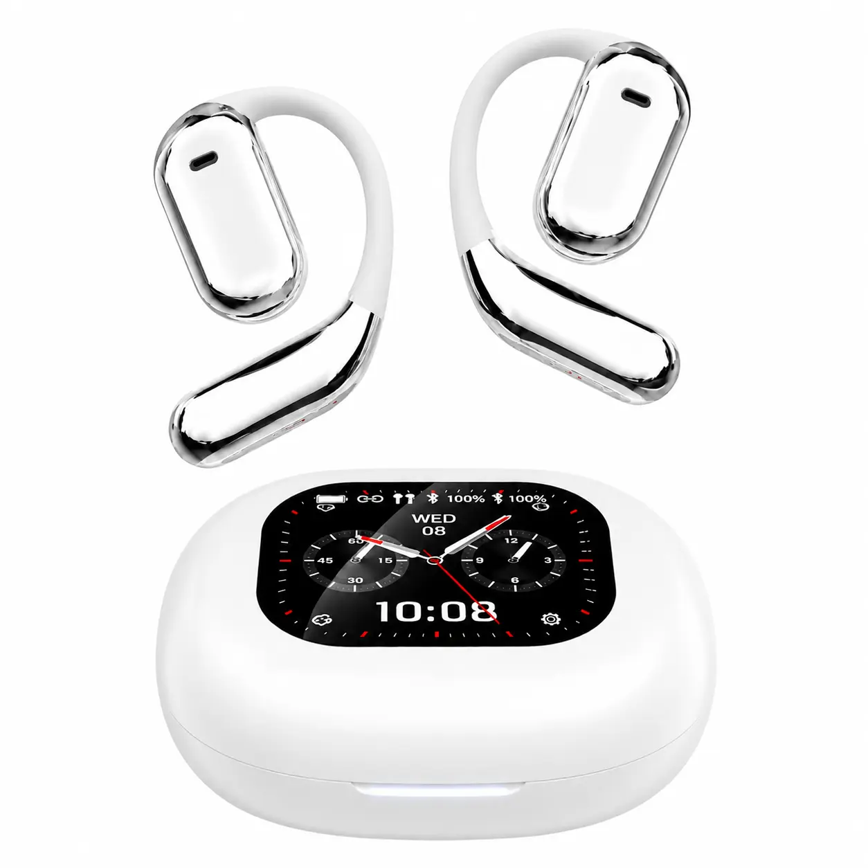 Smart Screen Open Ear Earbuds, Bluetooth 5.4 Wireless Headphones with Touch Control Charging Case, AI Noise Cancelling Mic, Deep Bass Sound, IPX5 Waterproof, 32H Battery Life