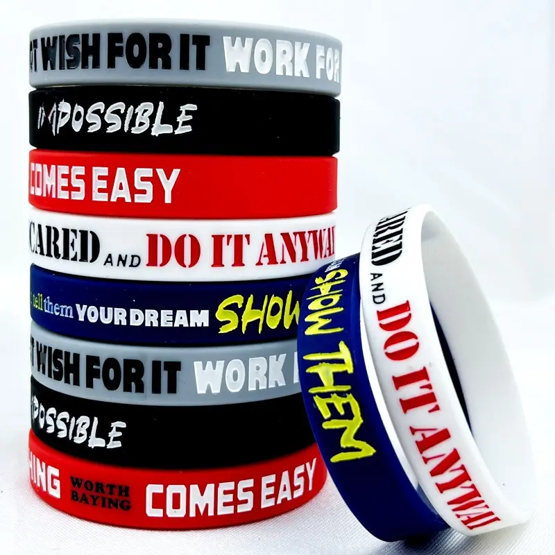 10-Pack Soft Silicone Bracelets for Men & Women, 8-Inch Casual Wristband with Inspirational Quotes, Flexible Band Gift Set, 8 Inches Long, Elastic, Motivation, Gift Ideas, Wrist Stack, Birthday Present, All Seasons, Elastic Fit