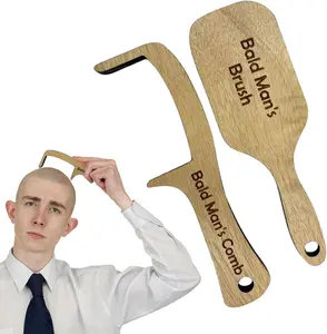 Funny Bald Head Wooden Comb Prop, Novelty Gag Hair Brush for Pranks, Selfies & Office Joke Gifts