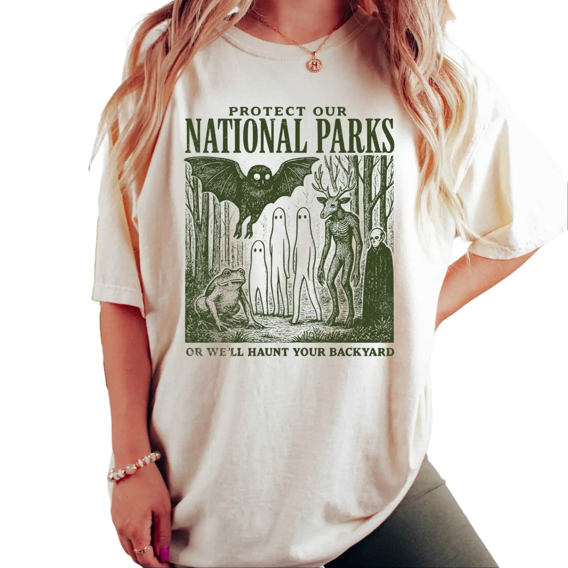 Comfort Colors Protect Our National Parks Shirt, Cryptidcore Tee, Haunt Your Backyard Tshirt, Spooky Outdoor Hiking Graphic Tee, Nature Lover Gift