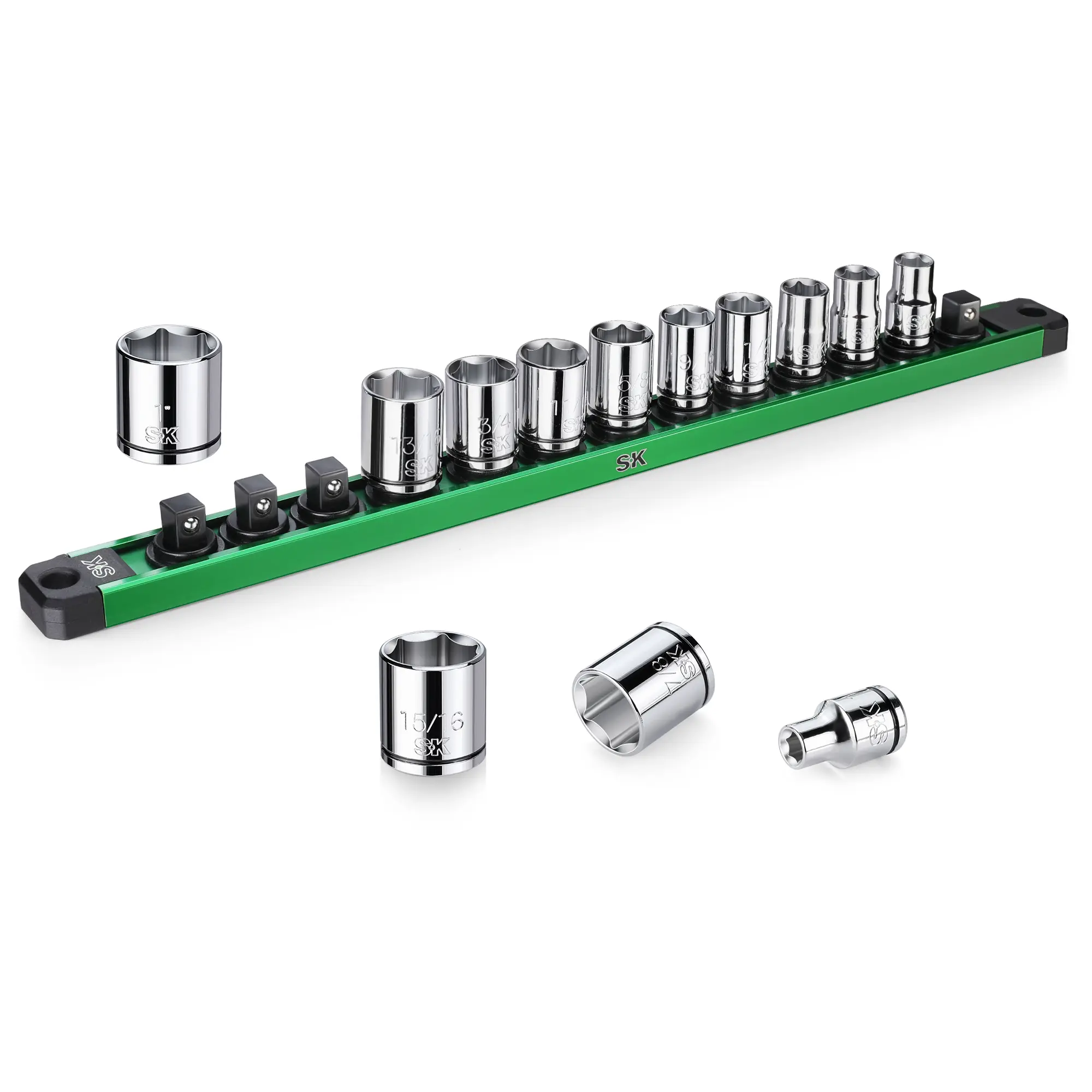 #backtoschool SK 3/8" Drive Socket Set, SAE Sockets, 13-Piece, 1/4" to 1", SuperKrome Finish, Premium CR-V Construction, with Aluminum Socket Organizer