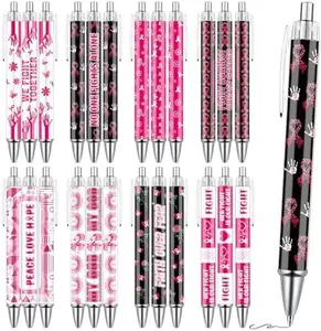 Ballpoint Pens Breast Cancer Awareness  24 Pcs Pink Ribbon Pens Set Inspirational Hope Heart Retractable Black Ink Pen Breast Cancer Gifts for Women Nurse Coworkers Charity Event Supplies
