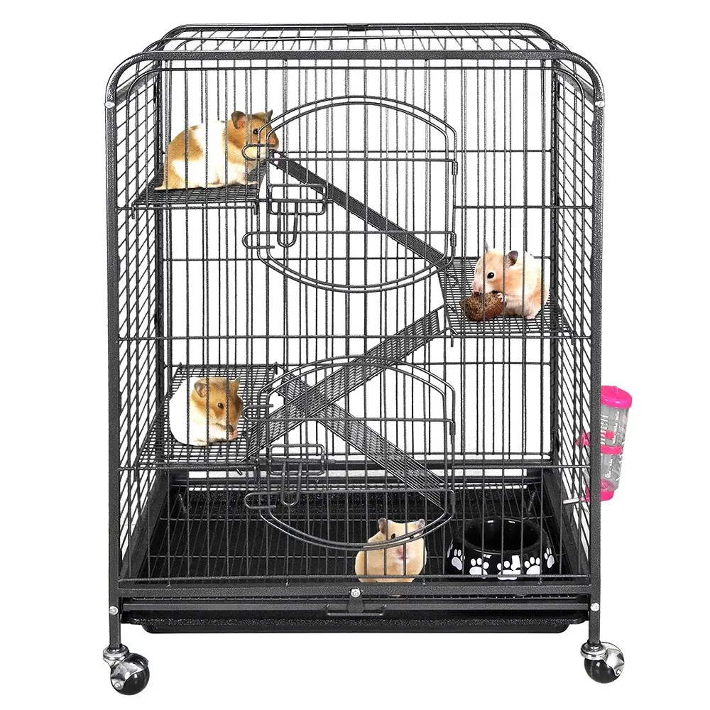 Segawe Steel Small Animal House - 4-Level, 25.6 x 17 x 36.5 in, User-Friendly Space-Saving Fold Habitat for Ferrets/Rabbits, Chinchillas, Rats