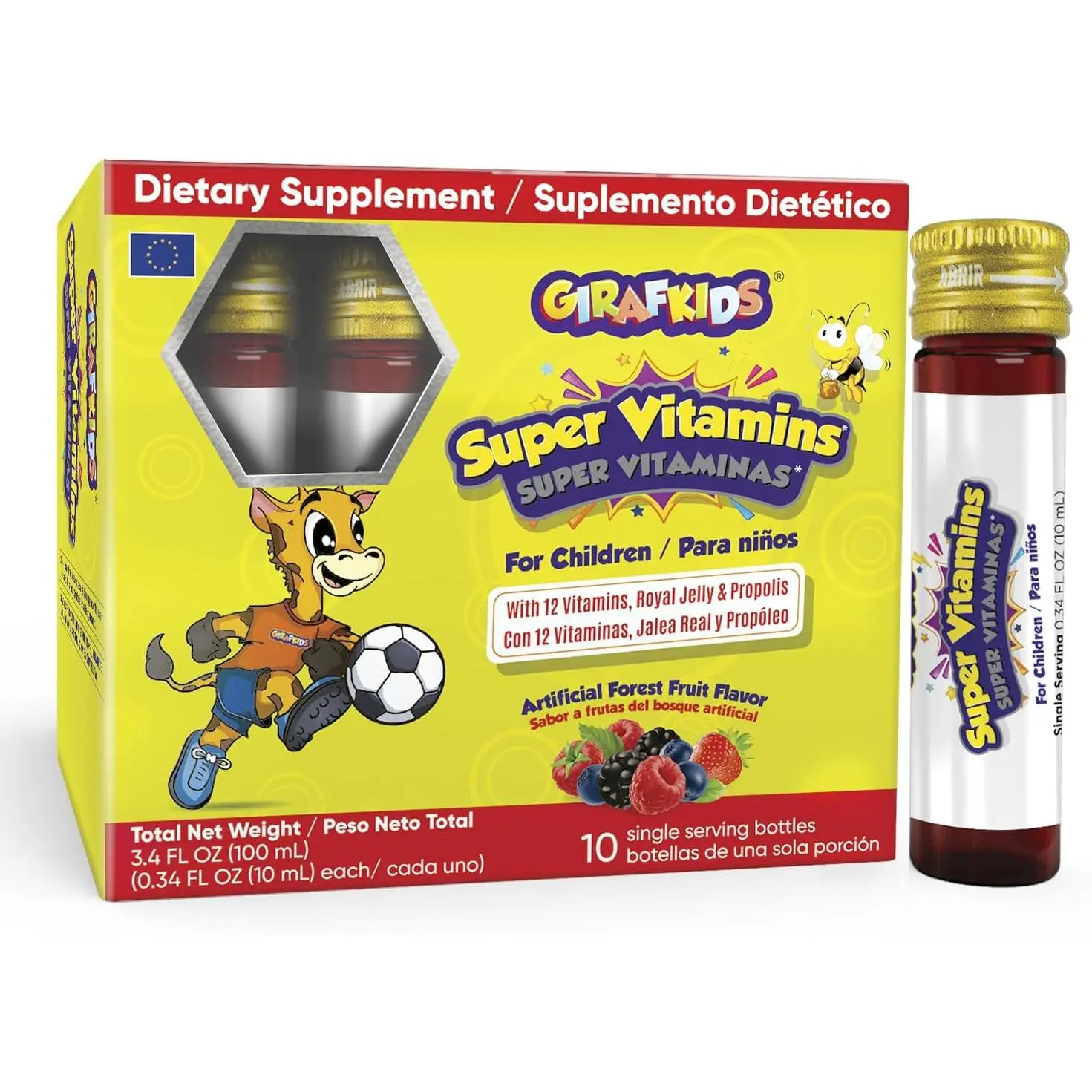 GirafKids Super Vitamins for Kids with Royal Jelly and Propolis, 10 multivitamin servings - Wellness Formula Vitamin C, B Complex, D3, E & Folic Acid - Daily Immune Support for Children Ages 4+