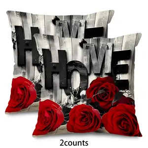 Letter & Rose Pattern Cushion Cover, Creative Decorative Cushion, 2 Counts/set Creative Pillow Cover without Filler, Household Decoration Supplies for Home Living Room Bedroom