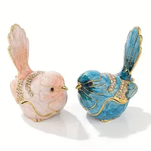 Bird Enamelled Jewelry Case, Jewelry Stroage Box, Animal Figurines Collectible Wedding Jewelry Ring Holder Organizer, Ring Boxes for Jewelry Gift Treasure Storage Keepsake Decorative Jewelry, Cute Home Decor
