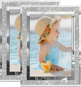 5x7 Picture Frame, Glitter Glass Photo Frame Set of 2, Glass 5 x 7 Picture Frames for Tabletop Display, Horizontally or Vertica