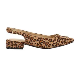 CL by Laundry Womens Sweetie Leopard Slingback Flats Casual - Beige, Brown