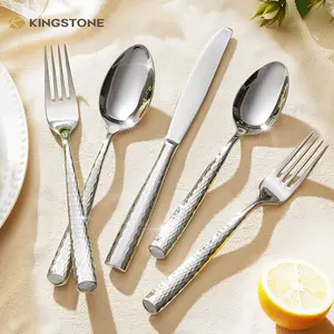 Kingstone Hammered Silverware Set, 18/10 Stainless Steel Heavy Duty Flatware Utensils, Mirror Polished Cutlery Set, Ideal for Home Restaurant Wedding, Dishwasher Safe, Model 8810