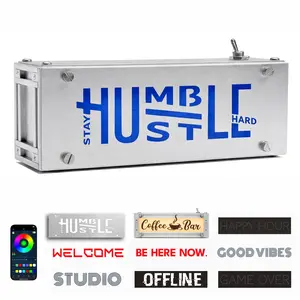 Rechargeable LED Light Box Sign, App-Controlled Cordless Aluminum Lightbox for Desk, Studio & Coffee Bar Decor, Modern Industrial Style, 9 Interchangeable Panels, Color & Brightness Adjustable