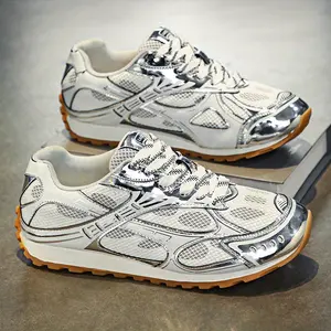 Men’s Retro Casual Sneakers, Breathable Microfiber & PVC, Non-Slip Rubber Sole, Lace-Up Low Tops, White & Gray, All-Season Comfort   Outdoor Shoes