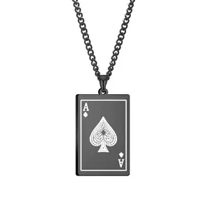 Cool Men Spade Poker Card Necklace Stainless Steel Pendant Necklaces