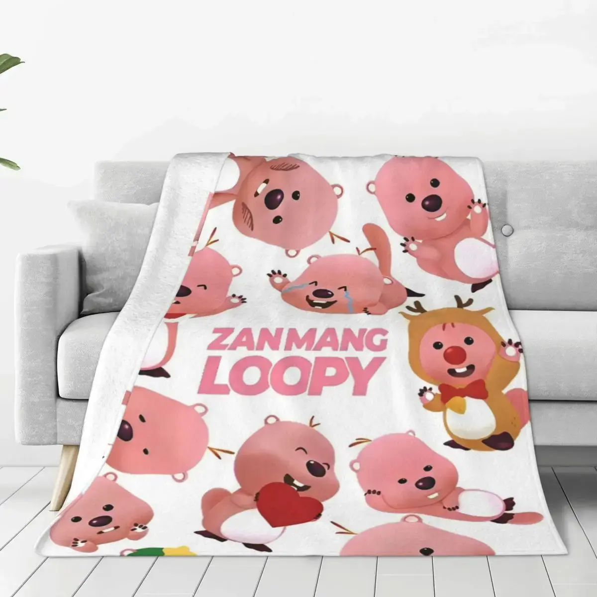 Zanmang Loopy Cartoon Coral Fleece Plush Throw Blanket Cute Kawaii Blanket for Bed Office Lightweight Thin Bed Rug