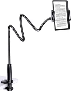 Gooseneck Kindle&Tablet Holder for Bed Hands-Free Reading on Bed Headboard for iPad, Kindle, and Switch, Flexible 30in Al-Mg Alloy Clamp Arm Stand for Tablets 4.7-10.5 in, Phone - Black - 30in