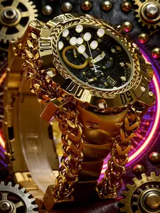 Men's Stainless Steel Multi-Function Watch, Punk Iron Chain Wrap, Hardman Street Style, Elegant Gift Box, High-End Quartz Analog