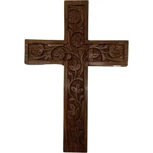 IBLAY Wall Mounted Wall Hanging Wooden Christ Cross Crucifix Catholic Rosewood Crucifix for Home, Church and Chapel Decoration (Style-1) (6 X 4)