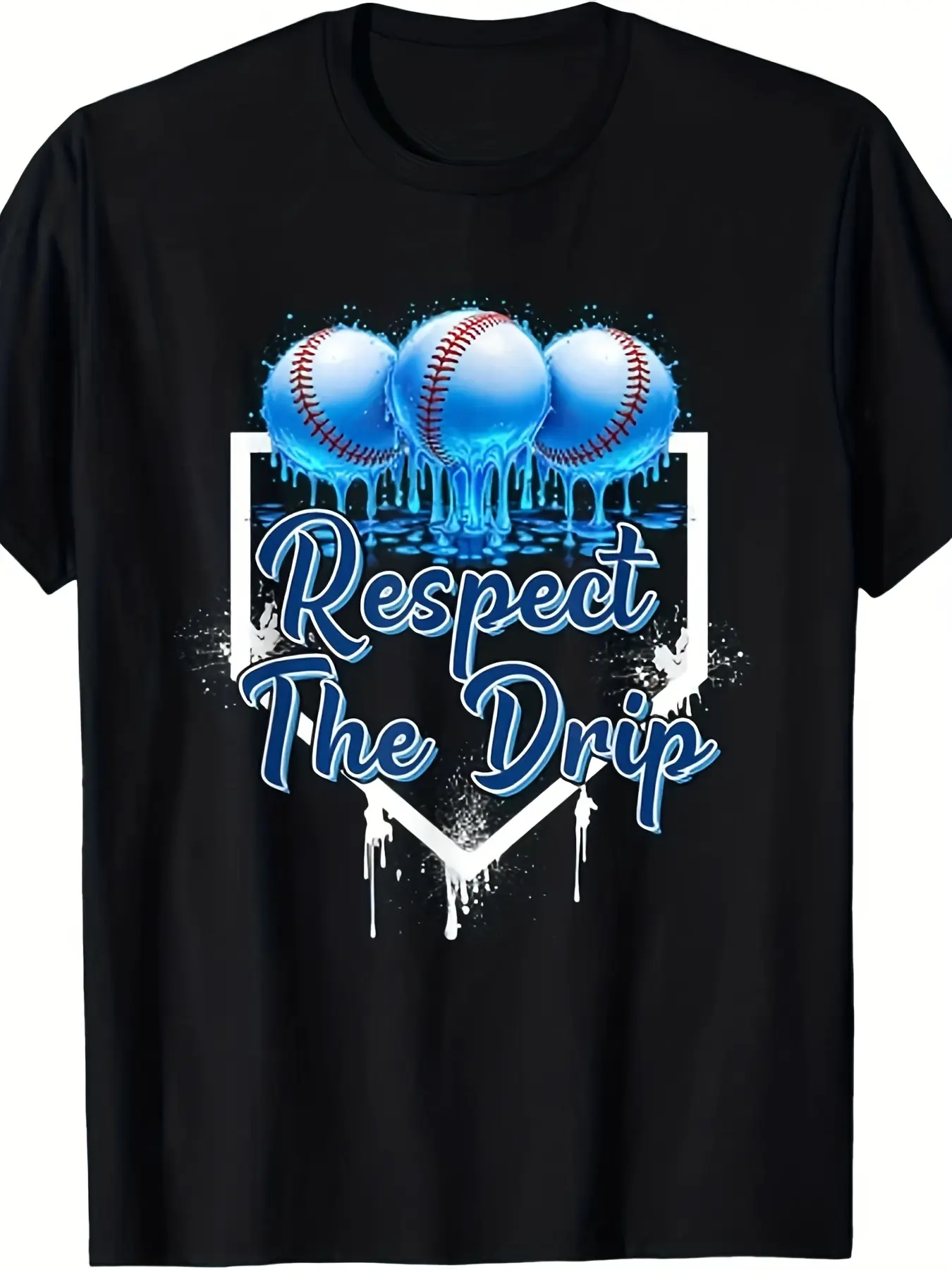 Men's Retro Baseball Home Plate Drip Sprinkles T-Shirt - Funny Graphic Tee with Drip System, Casual Short Sleeve Shirt for Fans & Casual Attire, Comfortable Fit